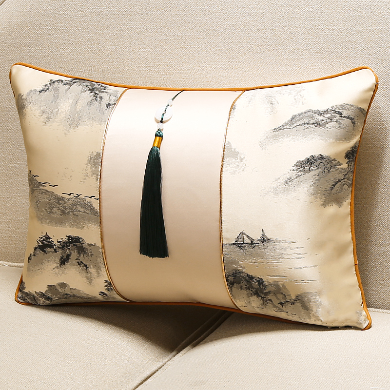 新中式沙发腰枕套古典风客厅靠垫吊坠流苏腰靠样板间长方形定制套