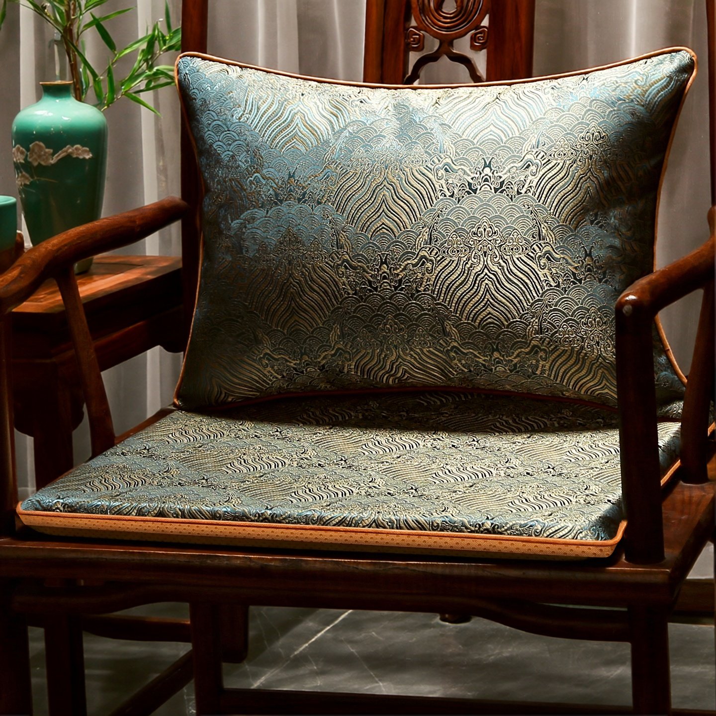 中式椅子垫套装椅垫腰枕一体红木沙发坐垫实木座垫茶桌椅垫子定制