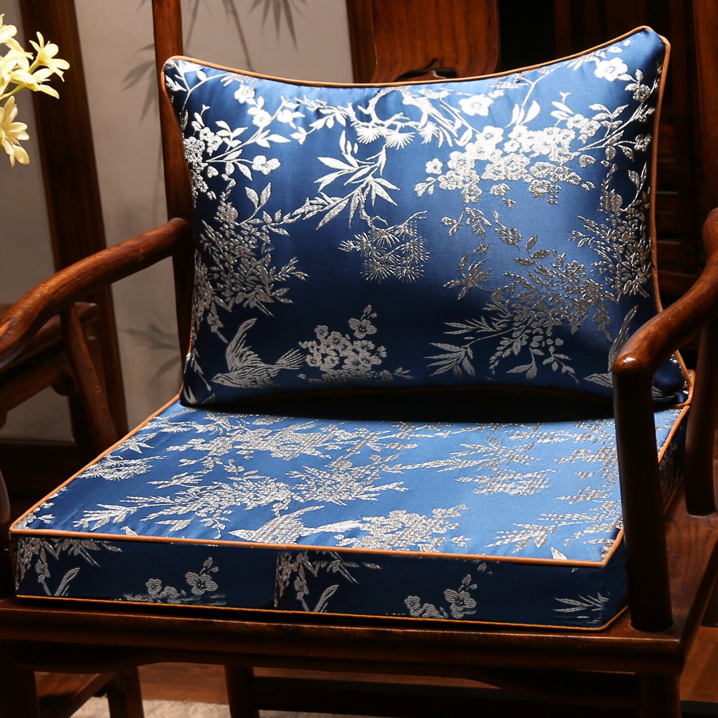 中式餐椅子坐垫腰枕一套装红木沙发坐垫茶椅垫垫圈椅座垫防滑定制