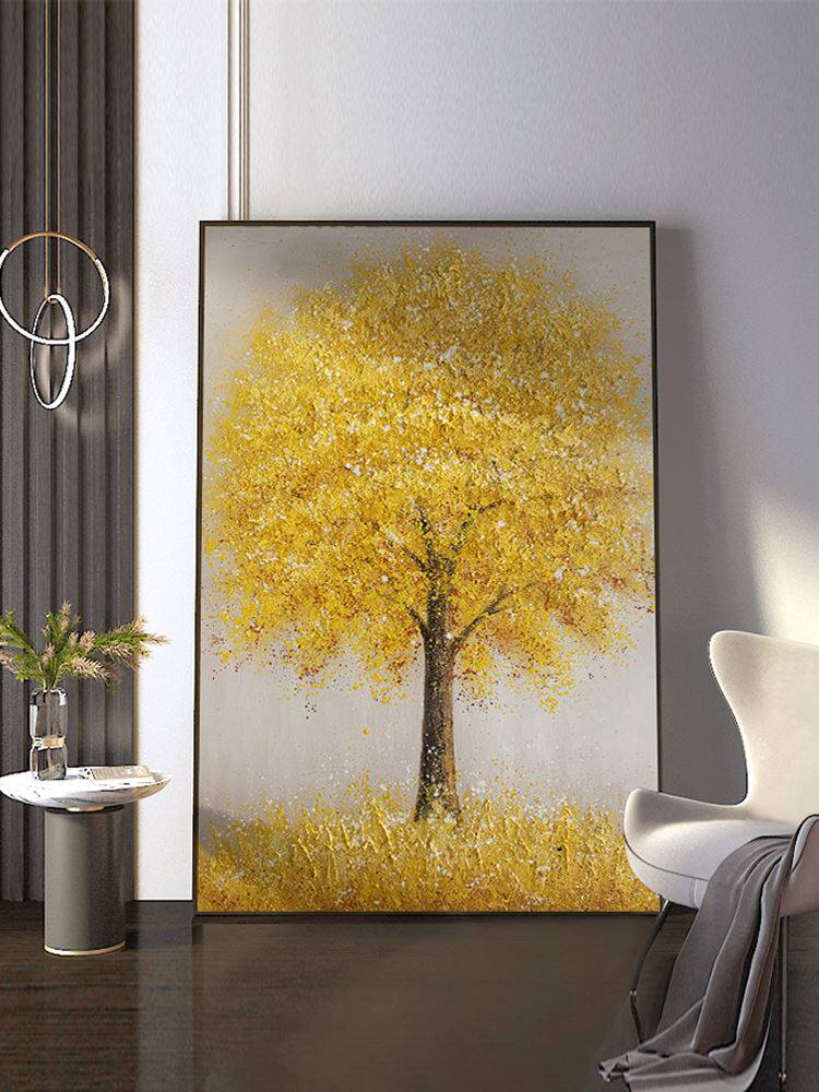 发财树油画现代简约装饰画客厅玄关背景墙挂画大幅丙烯肌理落地画