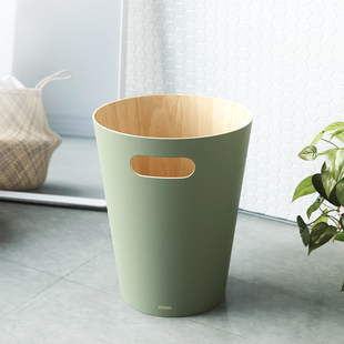 时尚 Umbra创意木纹桶北欧家庭个性 垃圾桶家用木制收纳桶无盖圆桶