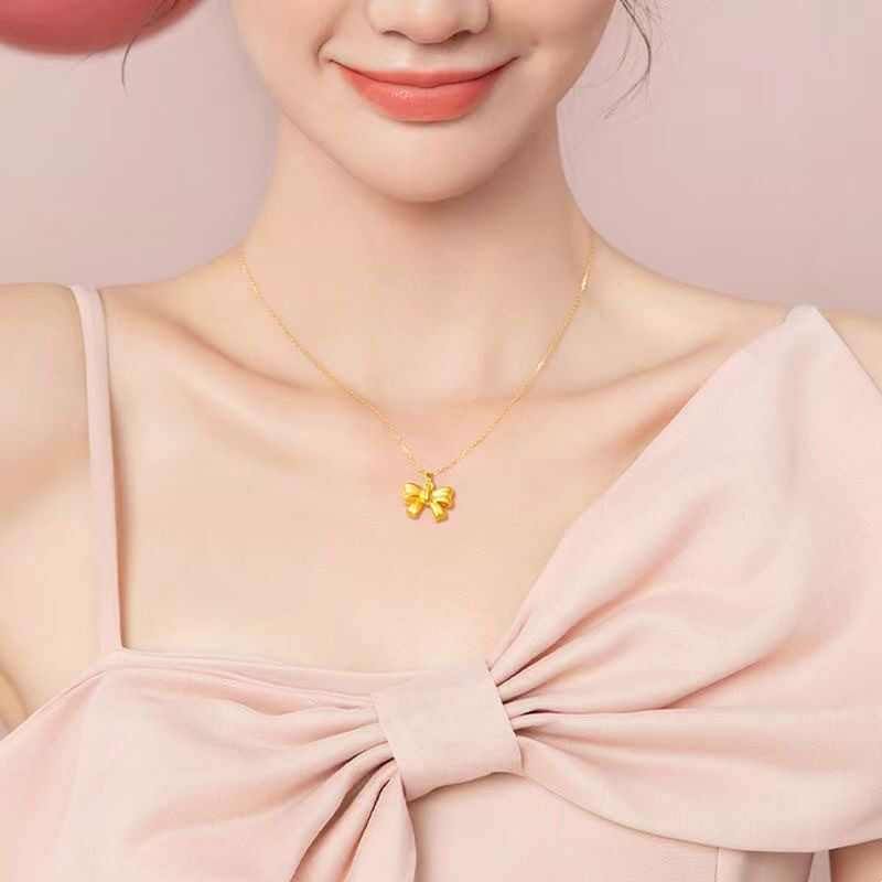 少女心满格金色蝴蝶结合金项链精致吊坠锁骨链日常百搭轻奢小首饰