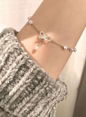 少女心蝴蝶结手链韩版甜美简约百搭小众设计手饰学生闺蜜ins潮流