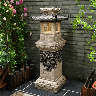 庭院仿石灯笼日式太阳能灯落地景观灯装饰灯花园布置造景草坪灯