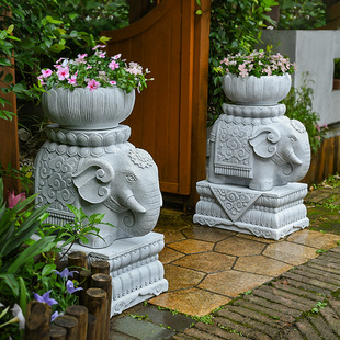 大门口装 饰院子花盆仿石墩小象别墅摆件庭院造景布置大象墩子雕塑
