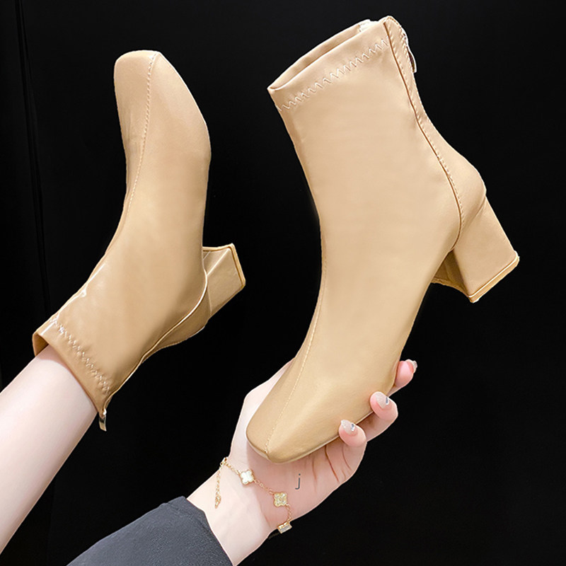 MARTIN BOOTS WOMENS BRITISH STYLE 2024 AUTUMN NEW SQUARE TOE BLOCK HEEL BOOTS INS SPRING AND AUTUMN SINGLE BOOTS HIGH HEELS SKINNY BOOTS