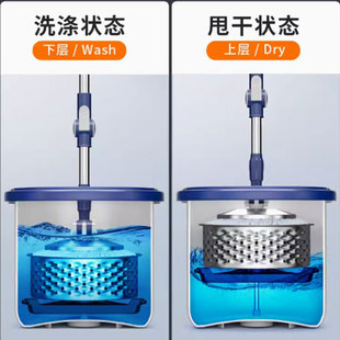 洗甩一体单桶一拖净干湿两用拖布桶懒人拖把 旋转拖把家用手压式