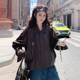 咖色美拉德穿搭港风复古时髦皮衣外套女2025秋季 pu皮夹克 新款 工装