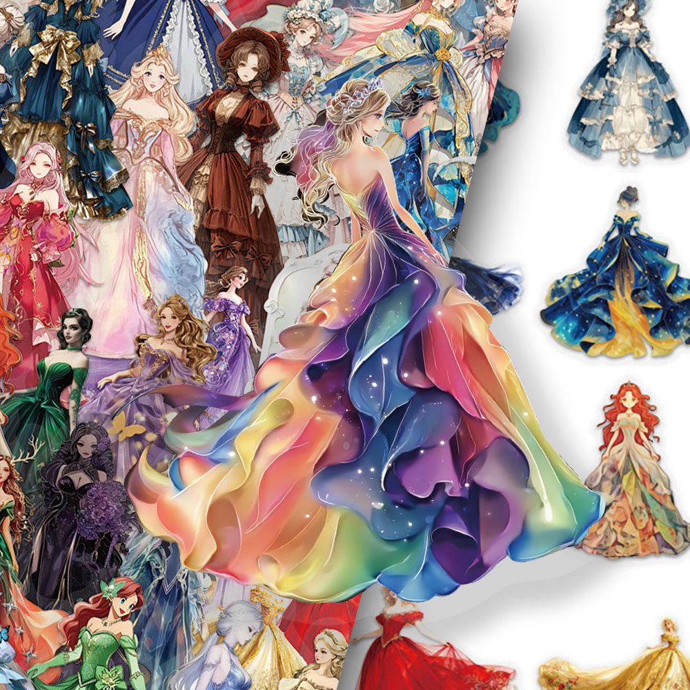 100张裙摆少女礼服系列贴纸PET华丽公主手账手机壳笔记本装饰贴画