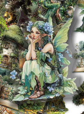 100张森林主题绿色贴纸PET卡通清新手账手机壳笔记本装饰防水贴画