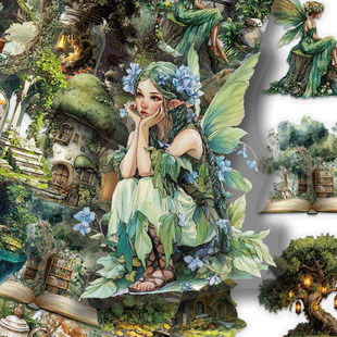 100张森林主题绿色贴纸PET卡通清新手账手机壳笔记本装 饰防水贴画