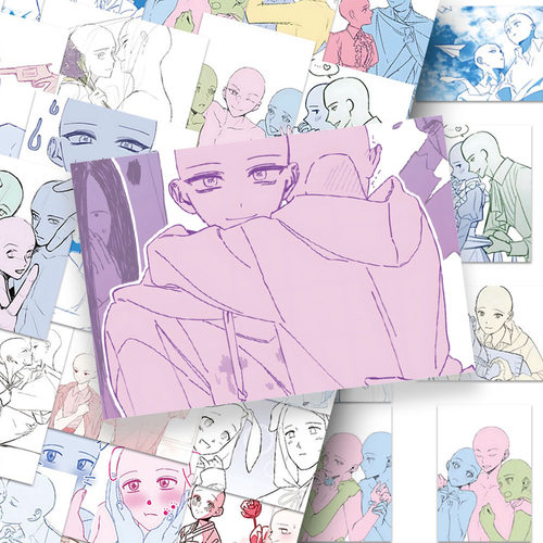128oc绘画模板贴纸美术双人练习速写素材参考手账手机壳装饰贴画
