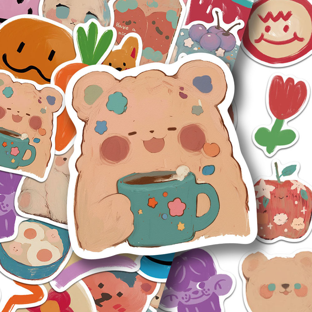 100张油画可爱贴纸卡通韩系ins少女手账手机壳笔记本装饰防水贴画