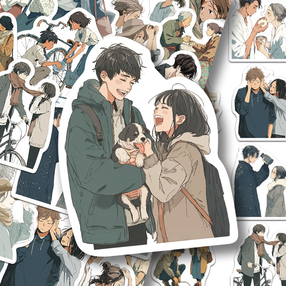 100张动漫风格的柔和时刻贴纸卡通情侣恋爱手账手机壳装饰贴画diy