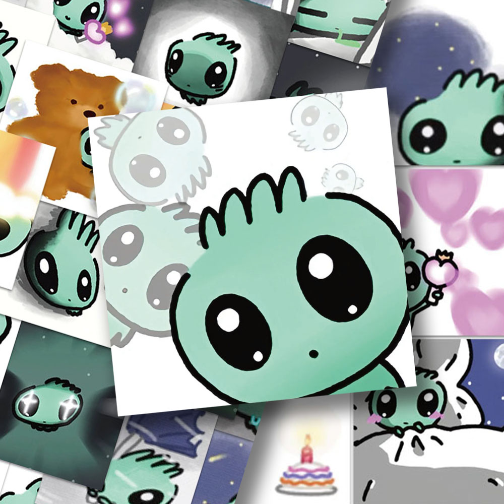 124张小小外星人贴纸卡通可爱周边手账创意贴画表情粘贴手机装饰