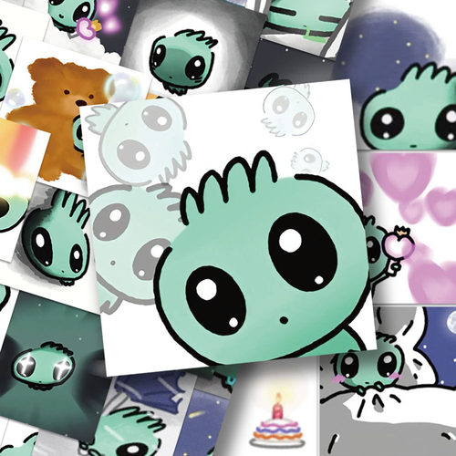 124张小小外星人贴纸卡通可爱周边手账创意贴画表情粘贴手机装饰