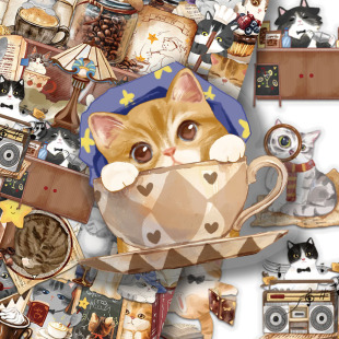 100张魔法猫咖贴纸小猫咪卡通手账手机壳笔记本桌面装 饰防水贴画