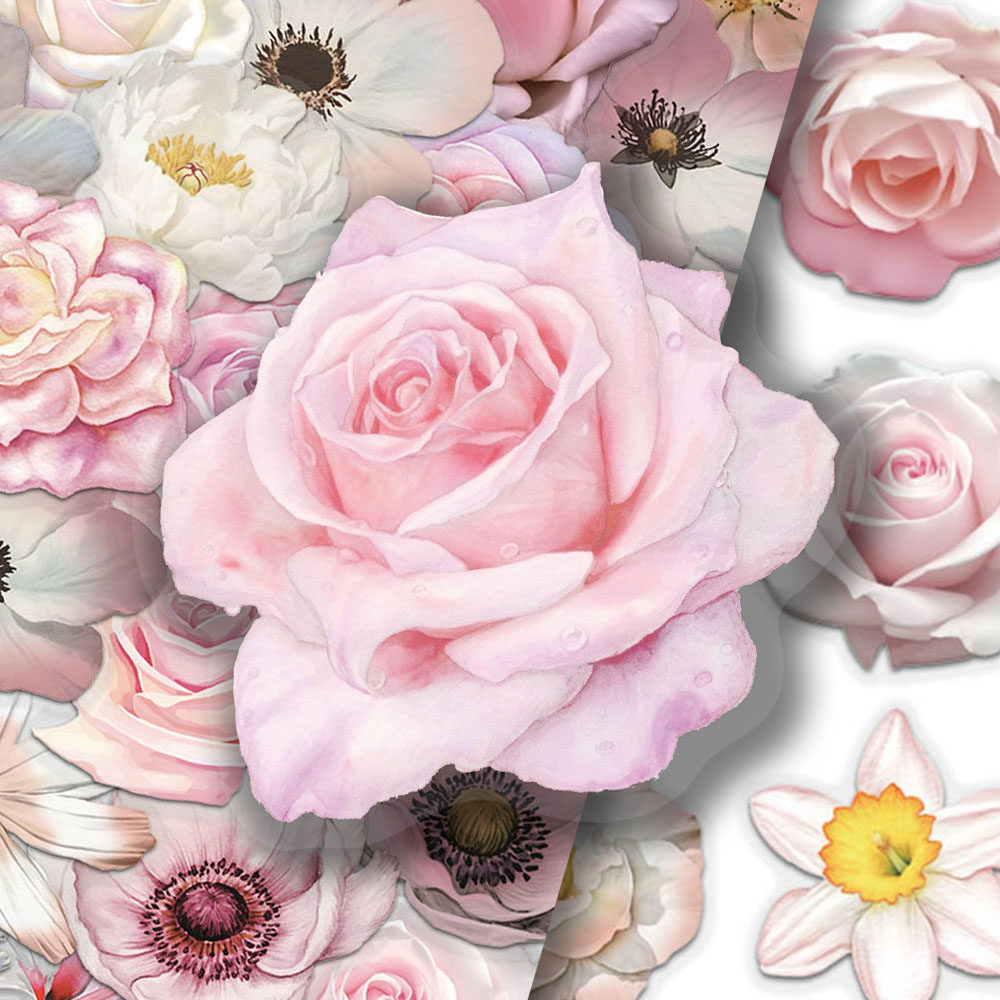 100张粉色花花贴纸花卉ins风小众手机壳笔记本手账桌面装饰贴画