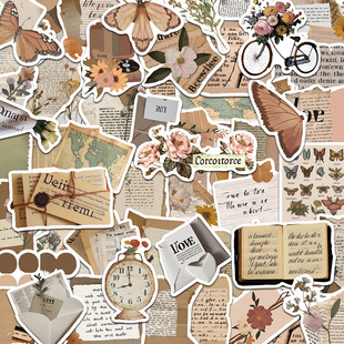 100张复古风贴纸英文字母报纸精美欧美高颜值手账笔记本防水贴纸