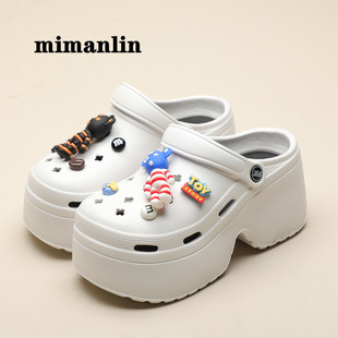 小熊增高8cm洞洞鞋女夏季外穿2024新款厚底网红可爱沙滩凉拖鞋子