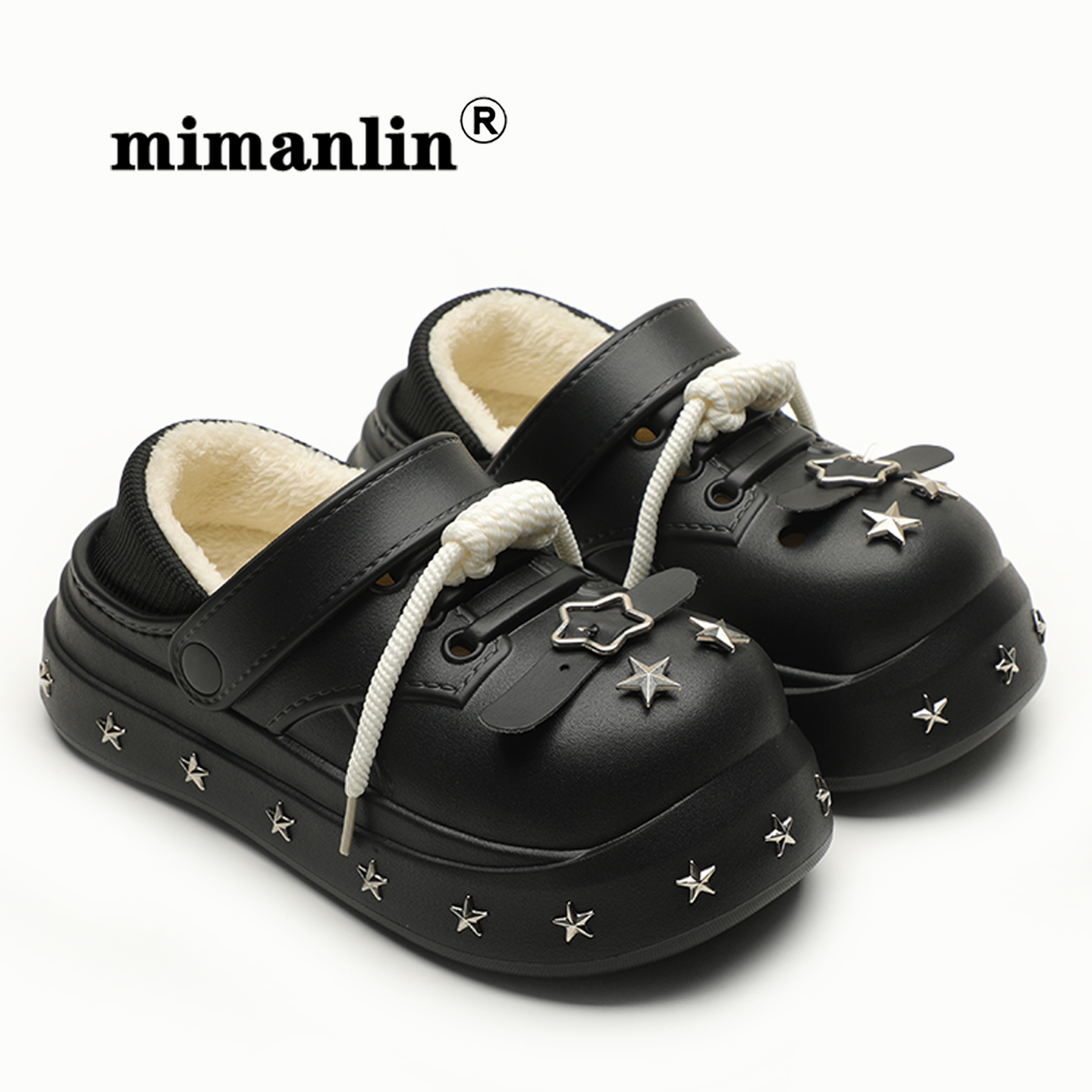 潮酷铆钉厚底棉鞋秋冬女加绒保暖朋克风小众设计感防滑一脚蹬棉拖