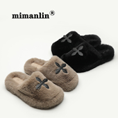 女外穿春秋冬季 十字架个性 毛毛拖鞋 室内居家防滑舒适懒人包头棉拖