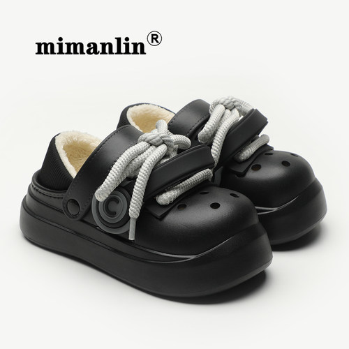 2024新款情侣棉鞋男女款冬季洞洞鞋耳机款加绒加厚防滑防水棉拖鞋