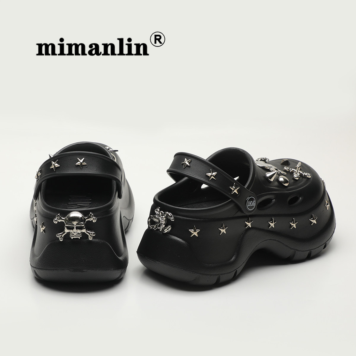 原创铆钉酷炫厚底洞洞鞋女夏季朋克风复古时尚网红ins潮包头拖鞋