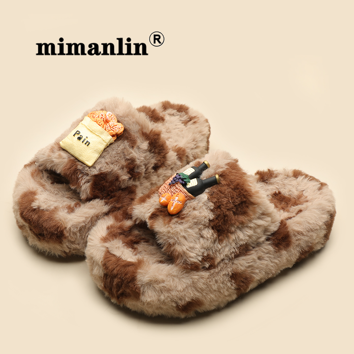 厚底豹纹毛毛拖鞋女士外穿超火秋冬季加绒保暖时尚网红懒人棉拖鞋