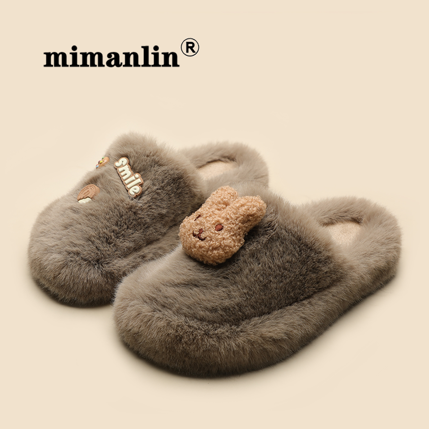 兔子毛毛拖鞋女士秋冬外穿软萌加绒保暖居家用防滑可爱包头棉拖鞋