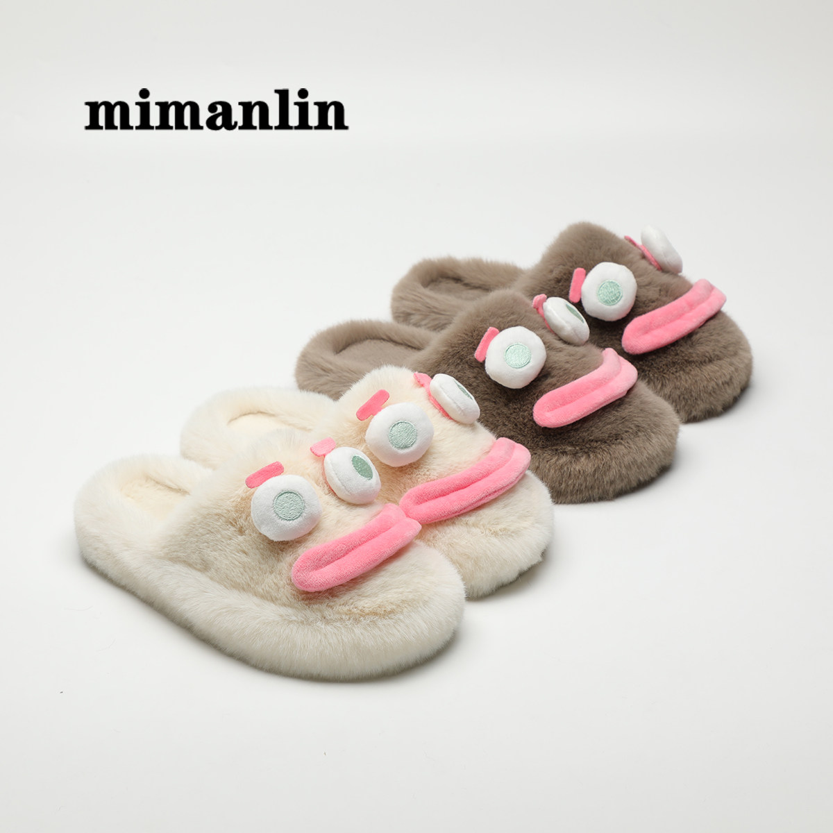 搞怪平底包头毛毛拖鞋女外穿秋冬季可爱室内居家办公室毛绒棉拖鞋