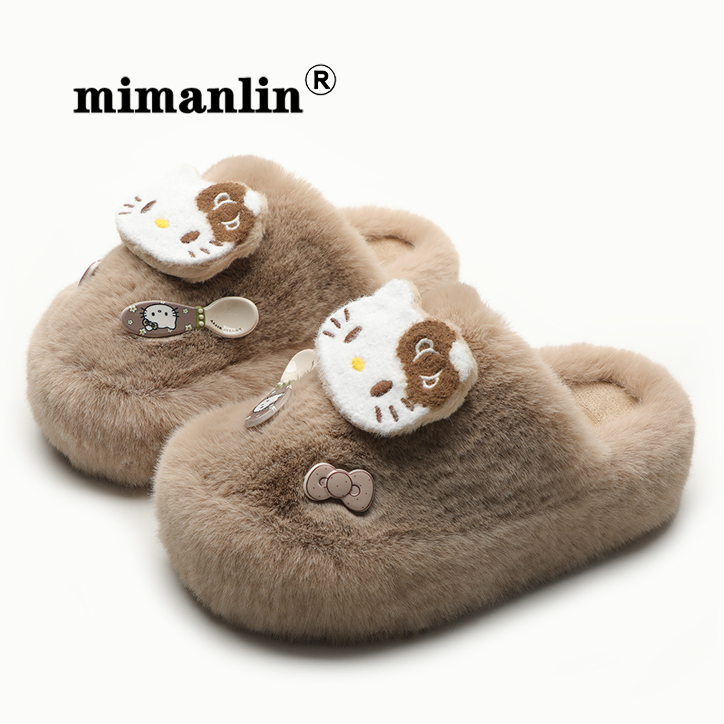 厚底毛毛拖鞋女秋冬可爱软萌居家室内保暖懒人甜美卡通包头棉拖鞋