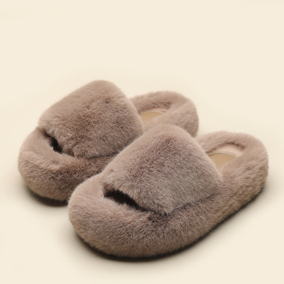 欧洲站厚底毛毛拖鞋女外穿2024新款秋冬季毛绒室内居家一字棉拖鞋