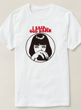 低俗小说周边god damn脏话tee乌玛瑟曼经典表情包短袖T恤半袖搞笑
