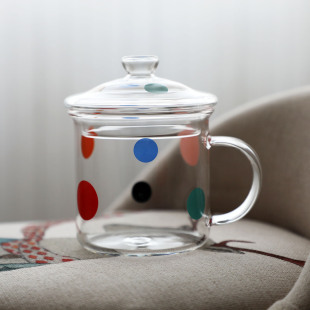 Meet 早餐带把水杯 Deer小红书波点带盖玻璃杯创意复古大茶缸个性