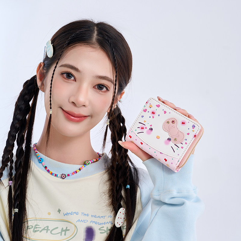 HelloKitty50周年蝴蝶结萌系钱包粉白闪粉设计短款卡包零钱包一体