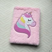 外贸a5毛绒横线本粉色独角兽卡通可爱记事本手账本日记本宽行距