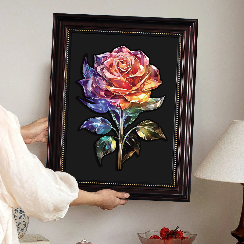 玫瑰花木质异形拼图带相框成人版治愈高颜值积木花拼装礼物送女生