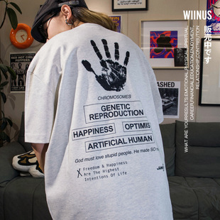 WIINUS夏季新款重磅灰色短袖T恤男女美式高街宽松半袖425克重磅