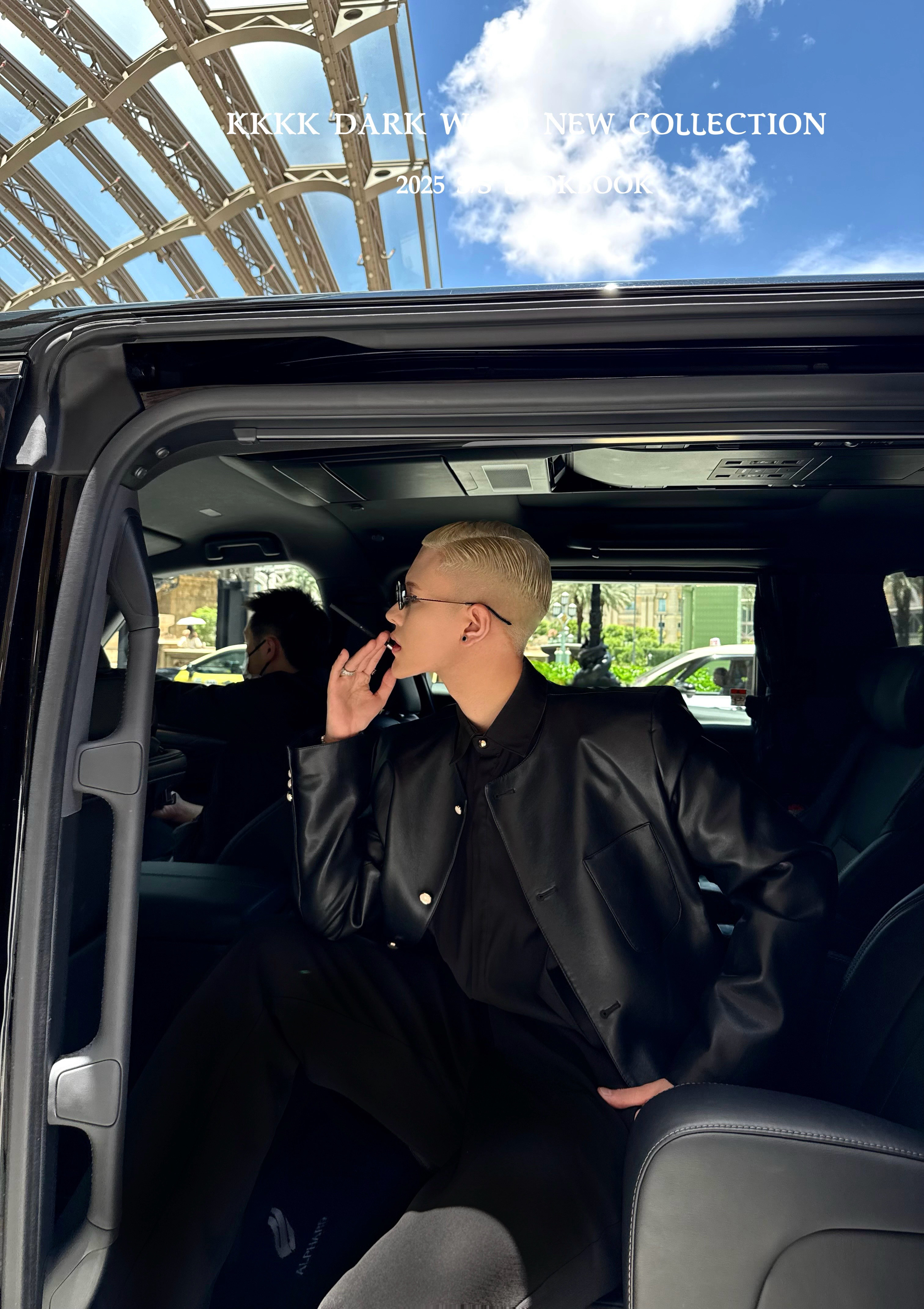 kkkk暗黑风【黑手党】私人订制时尚纯色无领简约调性珍珠扣皮衣