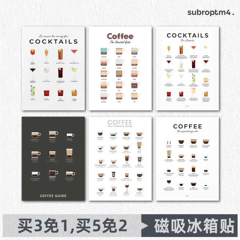 coffee guide咖啡馆奶茶店ins创意餐厅面包房装饰磁吸贴磁性贴