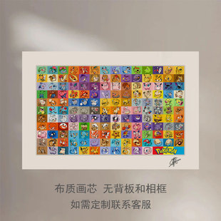 口袋妖怪宝可梦火红叶绿初代图鉴装饰画芯皮卡丘小火龙杰尼龟海报