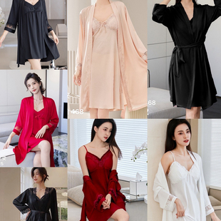 穗之安醋酸丝吊带睡裙女带胸垫2025春夏新款性感冰雪丝纯色两件套