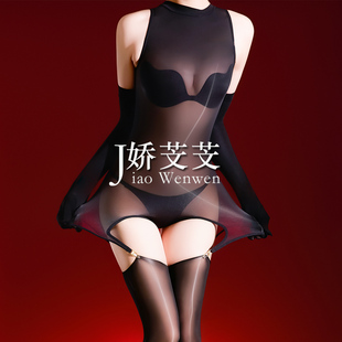 镂空油亮吊带睡衣女性感油光丝滑露背黑丝连体衣情侣约会趣味战袍