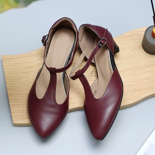 850 旗袍丁字扣带低跟中空浅口凉鞋 尖头复古新中式 慢先森推荐