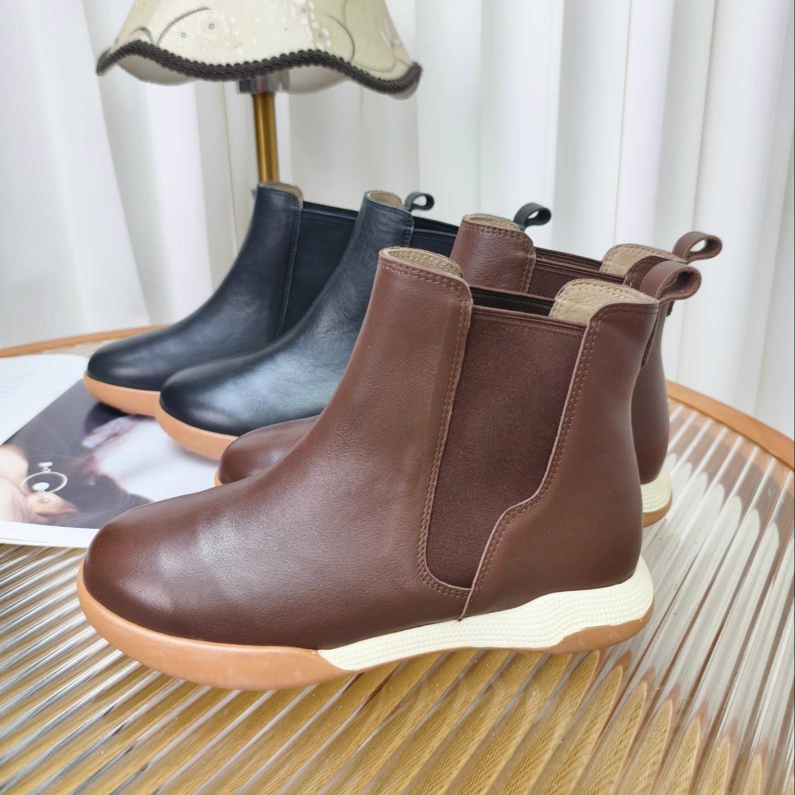 慢先森新款真皮软底舒适切尔西靴