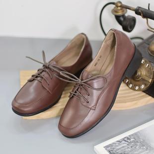 840 方头英伦平底系带软皮学院风小皮鞋 真皮复古德比鞋 慢先森
