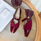 法式 一字带方头玛丽珍鞋 慢先森 女真皮粗跟气质单鞋 329 350