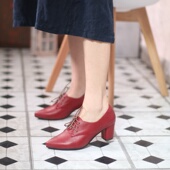 502 慢先森推荐 头层真皮尖头粗高跟绑带深口通勤简约百搭女鞋