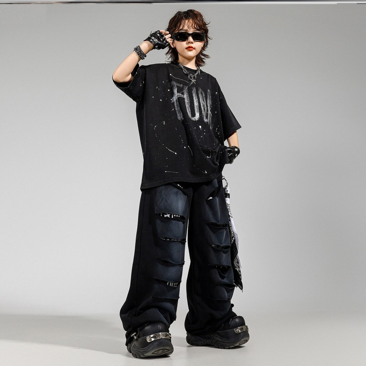 儿童街舞女童时尚舞蹈服装夏天hiphop潮套装童装时髦穿搭元旦装帅